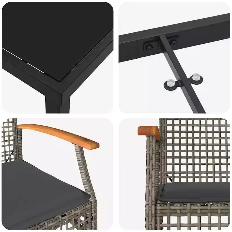 vidaXL Juego de Comedor de Jardín con Cojín 5 pzs Ratán Gris y Negro