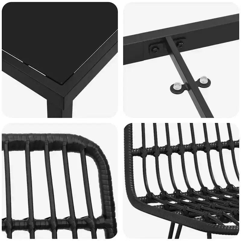 vidaXL Juego de comedor de jardín 5 piezas de acero con recubrimiento en polvo negro