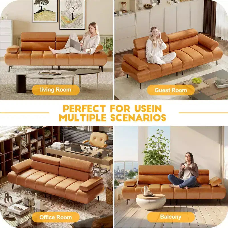 Modern 3 Seater PU Leather Sofa Couch for Living Room, Comfy Sofa with Adjustable Headrest and Armrest, Modular Seating for Bedroom Office