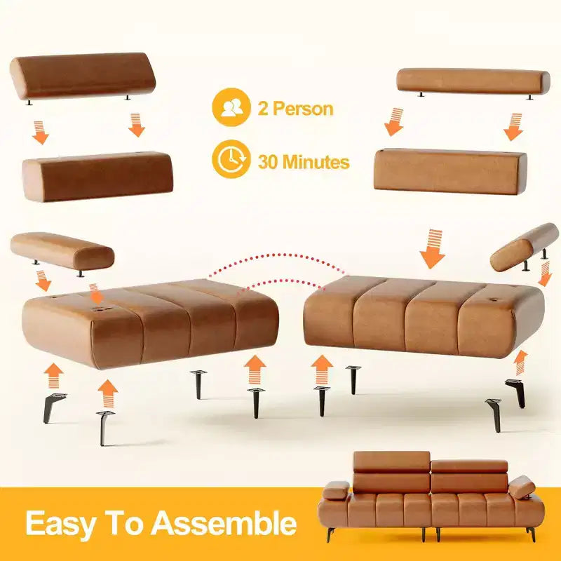 Modern 3 Seater PU Leather Sofa Couch for Living Room, Comfy Sofa with Adjustable Headrest and Armrest, Modular Seating for Bedroom Office