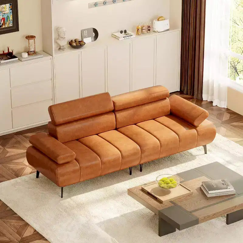 Modern 3 Seater PU Leather Sofa Couch for Living Room, Comfy Sofa with Adjustable Headrest and Armrest, Modular Seating for Bedroom Office