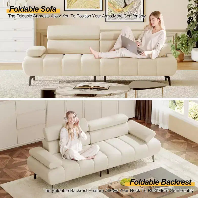 Modern 3 Seater PU Leather Sofa Couch for Living Room, Comfy Sofa with Adjustable Headrest and Armrest, Modular Seating for Bedroom Office