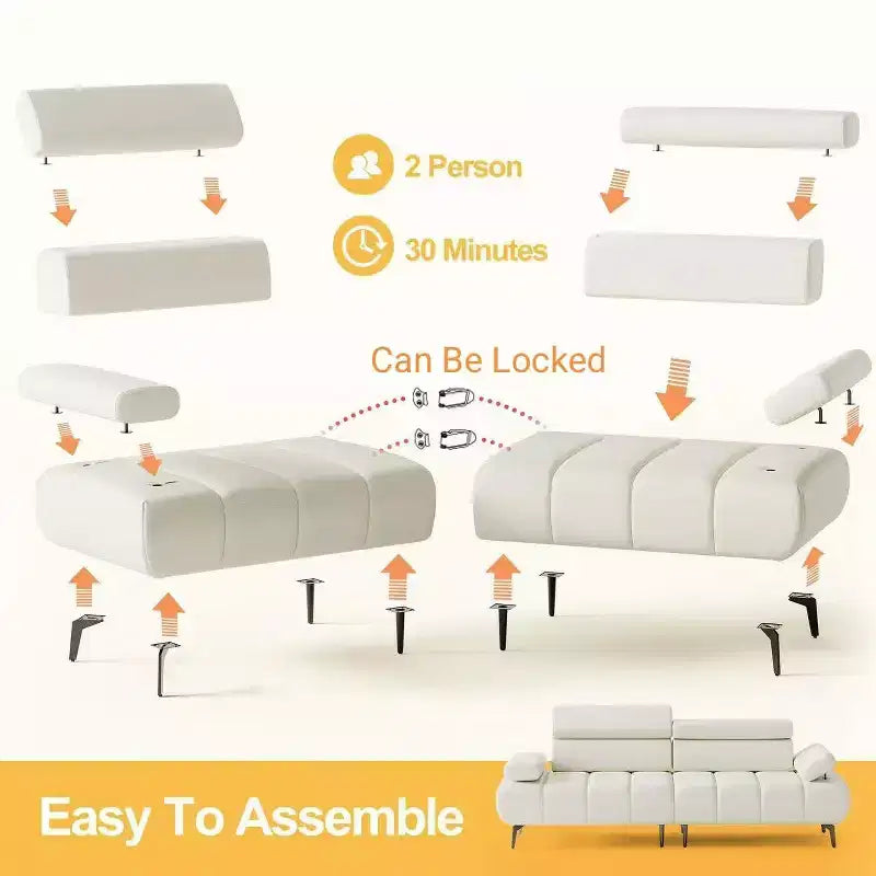 Modern 3 Seater PU Leather Sofa Couch for Living Room, Comfy Sofa with Adjustable Headrest and Armrest, Modular Seating for Bedroom Office