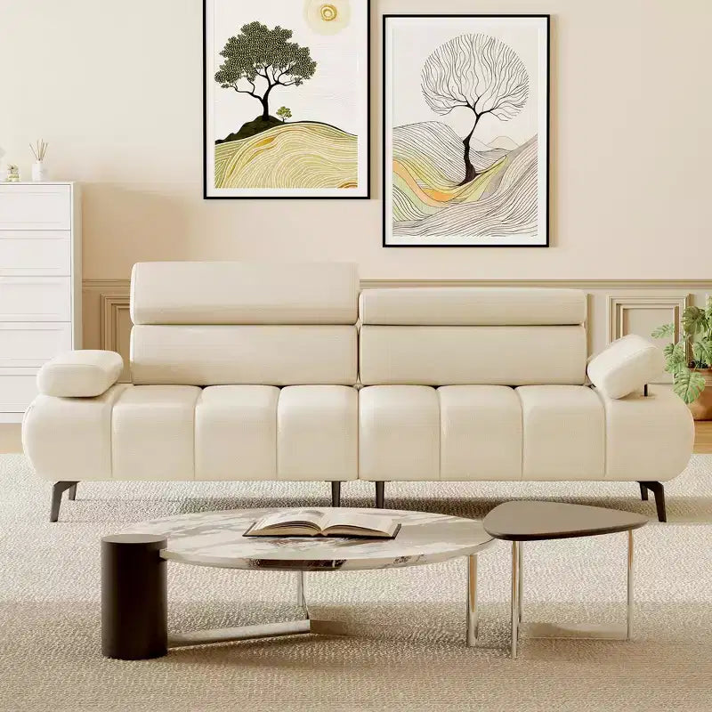 Modern 3 Seater PU Leather Sofa Couch for Living Room, Comfy Sofa with Adjustable Headrest and Armrest, Modular Seating for Bedroom Office