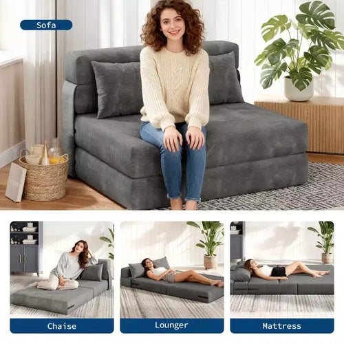 Sofá cama y sillón cama plegable 4 en 1 con almohada, sofá biplaza plegable capitoné convertible de 76", futón para dormitorio y habitación de invitados