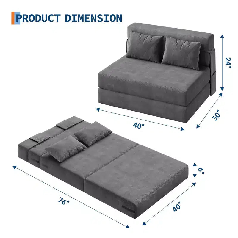 4-in-1 Folding Sofa Bed & Sleeper Chair w/ Pillow, 76 Convertible Fold Out Tufted Loveseat Couch, Floor Lounge Futon for Bedroom & Guest Room