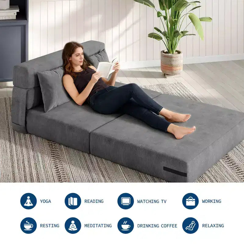 4-in-1 Folding Sofa Bed & Sleeper Chair w/ Pillow, 76 Convertible Fold Out Tufted Loveseat Couch, Floor Lounge Futon for Bedroom & Guest Room
