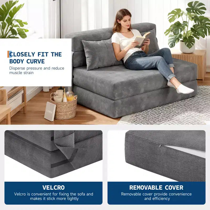 4-in-1 Folding Sofa Bed & Sleeper Chair w/ Pillow, 76 Convertible Fold Out Tufted Loveseat Couch, Floor Lounge Futon for Bedroom & Guest Room