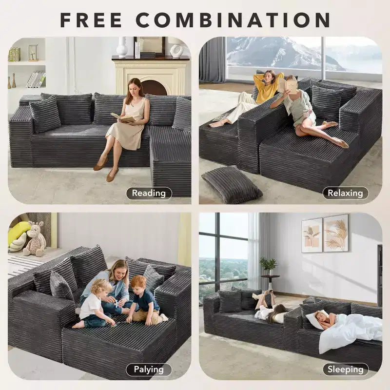 SunnyFurn Modern Modular L-Shaped Sectional Sofa  106 Oversized Cloud Couch  Deep Soft Corduroy Seat, Minimalist Design, Comfy & Soft