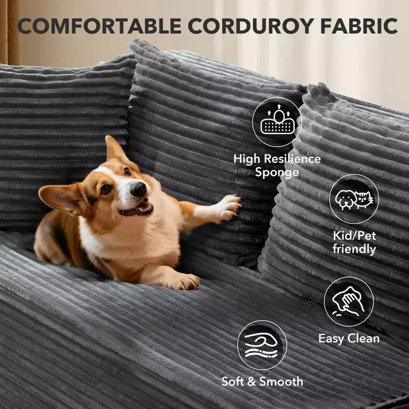 SunnyFurn Modern Modular L-Shaped Sectional Sofa  106 Oversized Cloud Couch  Deep Soft Corduroy Seat, Minimalist Design, Comfy & Soft