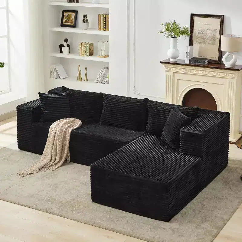 SunnyFurn Modern Modular L-Shaped Sectional Sofa  106 Oversized Cloud Couch  Deep Soft Corduroy Seat, Minimalist Design, Comfy & Soft