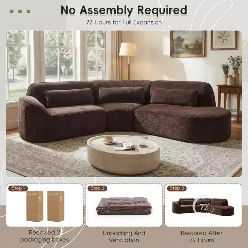 Christopher Knight Home Harmonie 123 Modern Curved Compressed 4-Seater Sectional Sofa with 3 Pillows