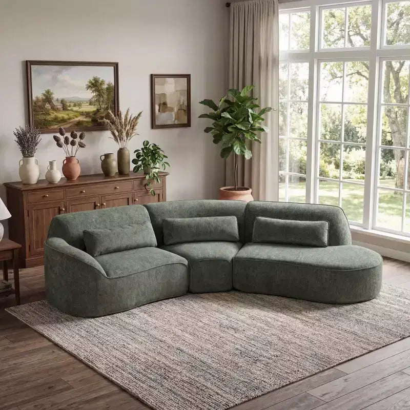 Christopher Knight Home Harmonie 123 Modern Curved Compressed 4-Seater Sectional Sofa with 3 Pillows