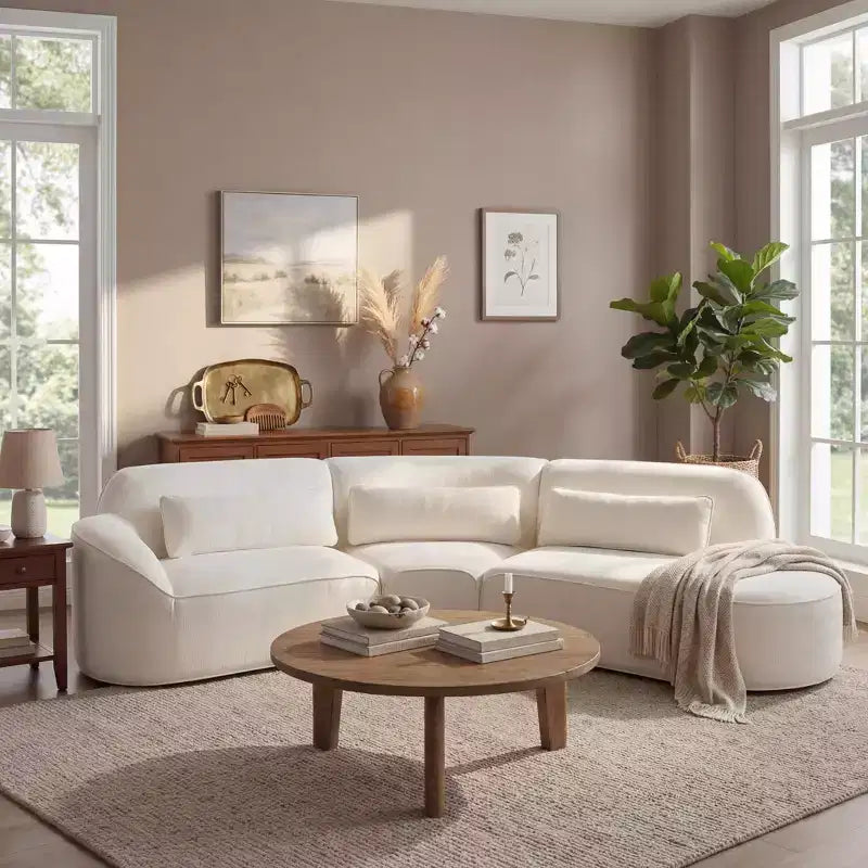 Christopher Knight Home Harmonie 123 Modern Curved Compressed 4-Seater Sectional Sofa with 3 Pillows
