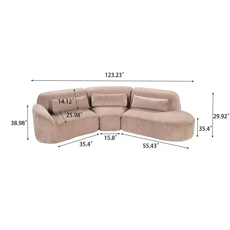 Christopher Knight Home Harmonie 123 Modern Curved Compressed 4-Seater Sectional Sofa with 3 Pillows
