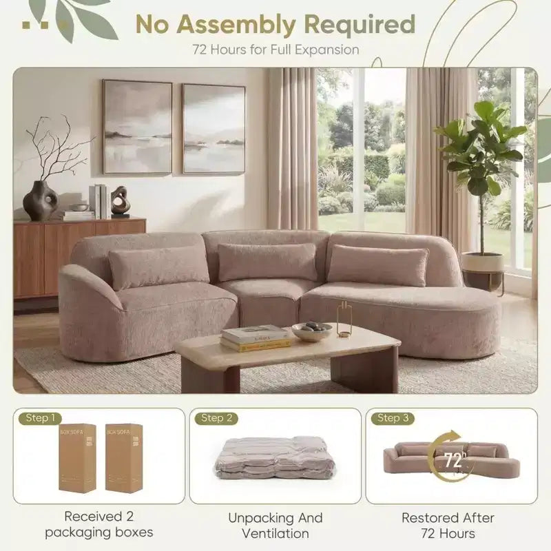 Christopher Knight Home Harmonie 123 Modern Curved Compressed 4-Seater Sectional Sofa with 3 Pillows