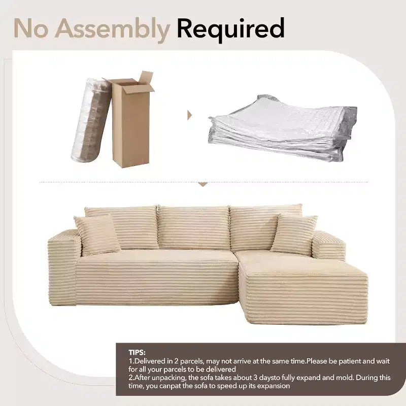 Soft Corduroy Deep Seat Sectional Sofa  108 Inch L-Shaped Modular Couch for Living Room, Apartment or Office  Modern, No Assembly