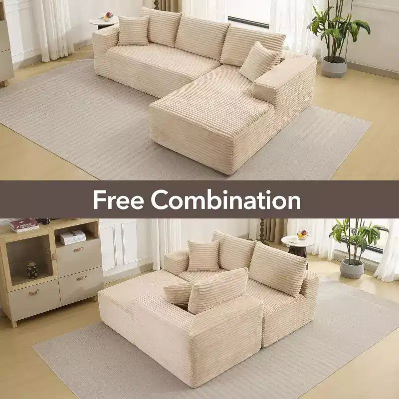 Soft Corduroy Deep Seat Sectional Sofa  108 Inch L-Shaped Modular Couch for Living Room, Apartment or Office  Modern, No Assembly