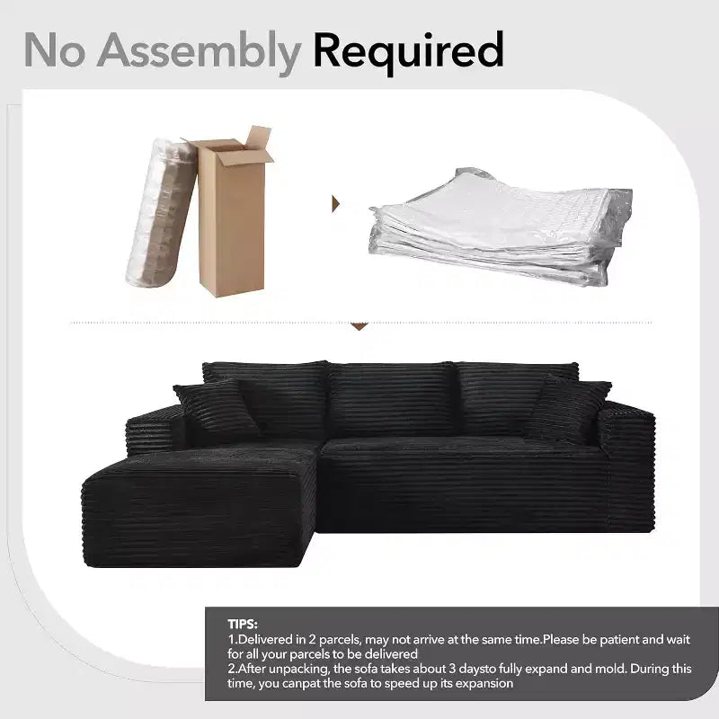 Soft Corduroy Deep Seat Sectional Sofa  108 Inch L-Shaped Modular Couch for Living Room, Apartment or Office  Modern, No Assembly