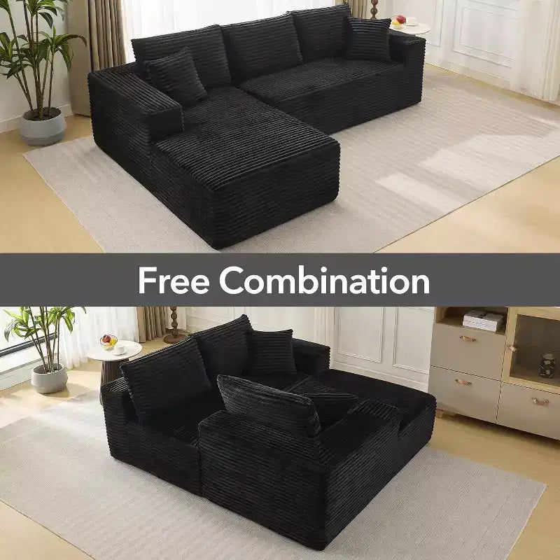Soft Corduroy Deep Seat Sectional Sofa  108 Inch L-Shaped Modular Couch for Living Room, Apartment or Office  Modern, No Assembly