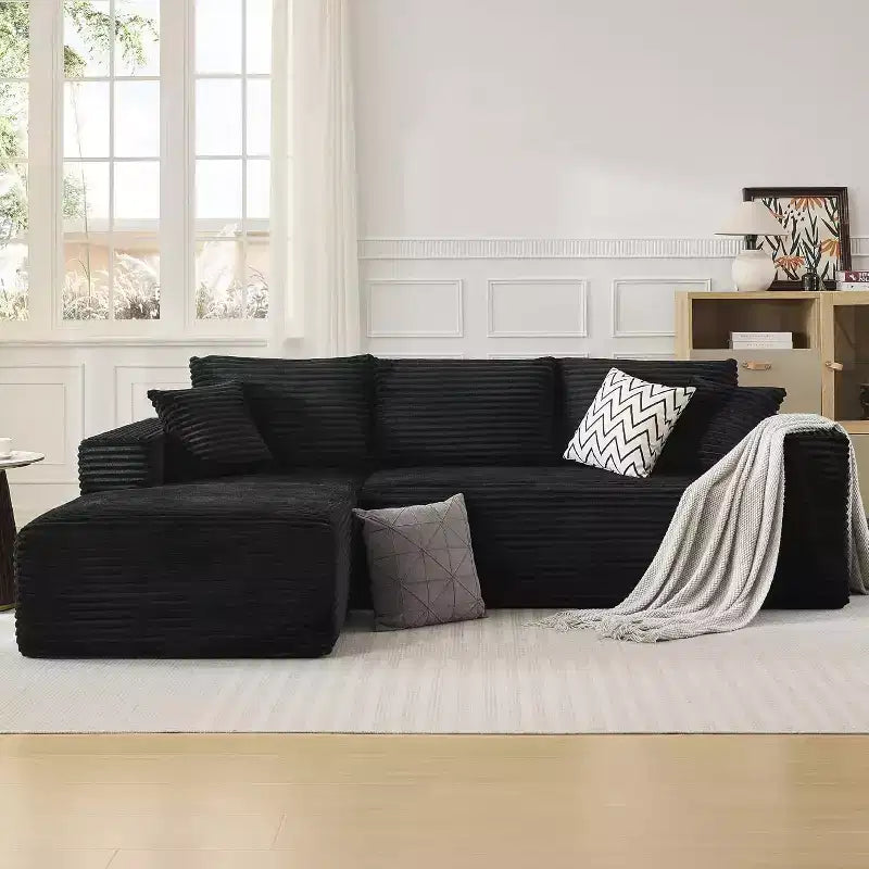 Soft Corduroy Deep Seat Sectional Sofa  108 Inch L-Shaped Modular Couch for Living Room, Apartment or Office  Modern, No Assembly