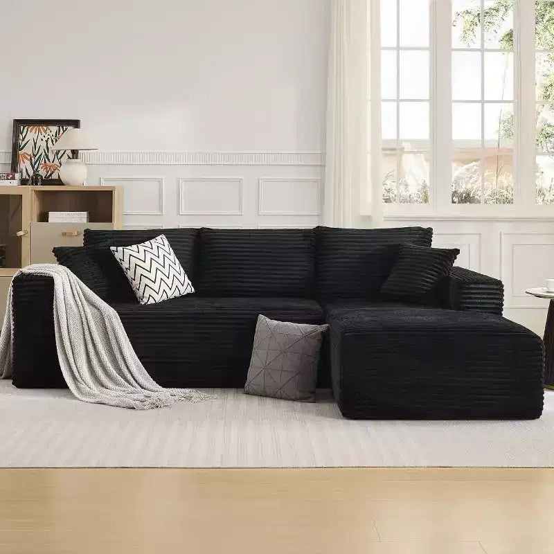 Soft Corduroy Deep Seat Sectional Sofa  108 Inch L-Shaped Modular Couch for Living Room, Apartment or Office  Modern, No Assembly