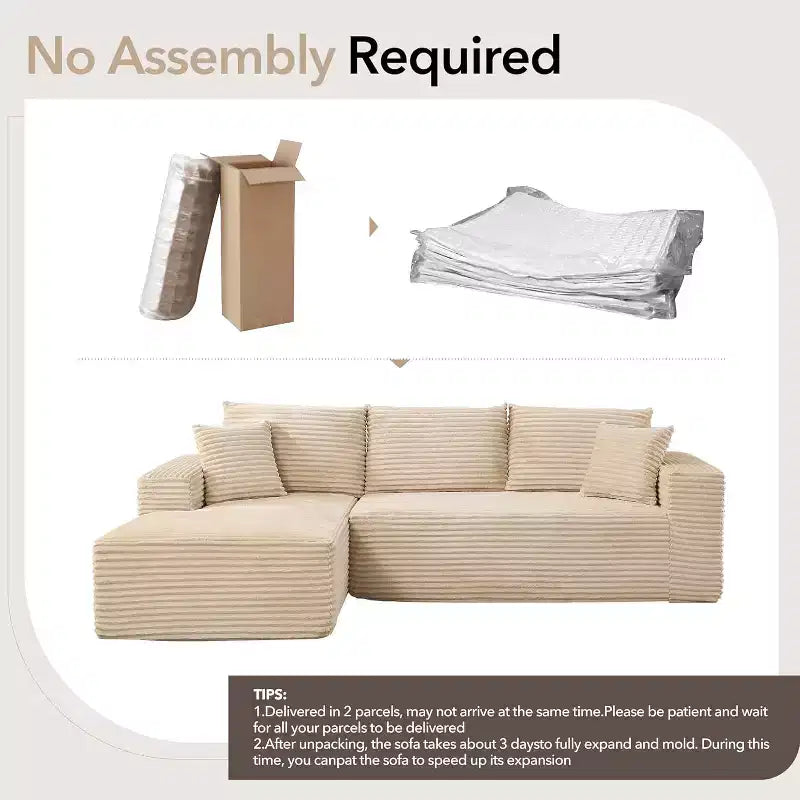 Soft Corduroy Deep Seat Sectional Sofa  108 Inch L-Shaped Modular Couch for Living Room, Apartment or Office  Modern, No Assembly