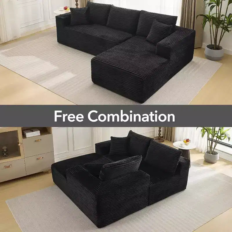 Soft Corduroy Deep Seat Sectional Sofa  108 Inch L-Shaped Modular Couch for Living Room, Apartment or Office  Modern, No Assembly