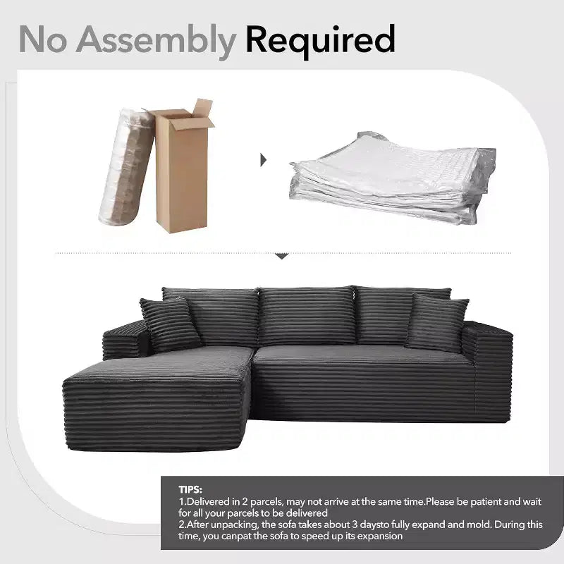 Soft Corduroy Deep Seat Sectional Sofa  108 Inch L-Shaped Modular Couch for Living Room, Apartment or Office  Modern, No Assembly