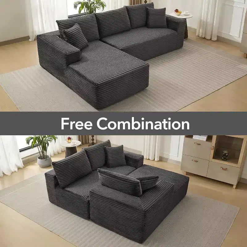Soft Corduroy Deep Seat Sectional Sofa  108 Inch L-Shaped Modular Couch for Living Room, Apartment or Office  Modern, No Assembly