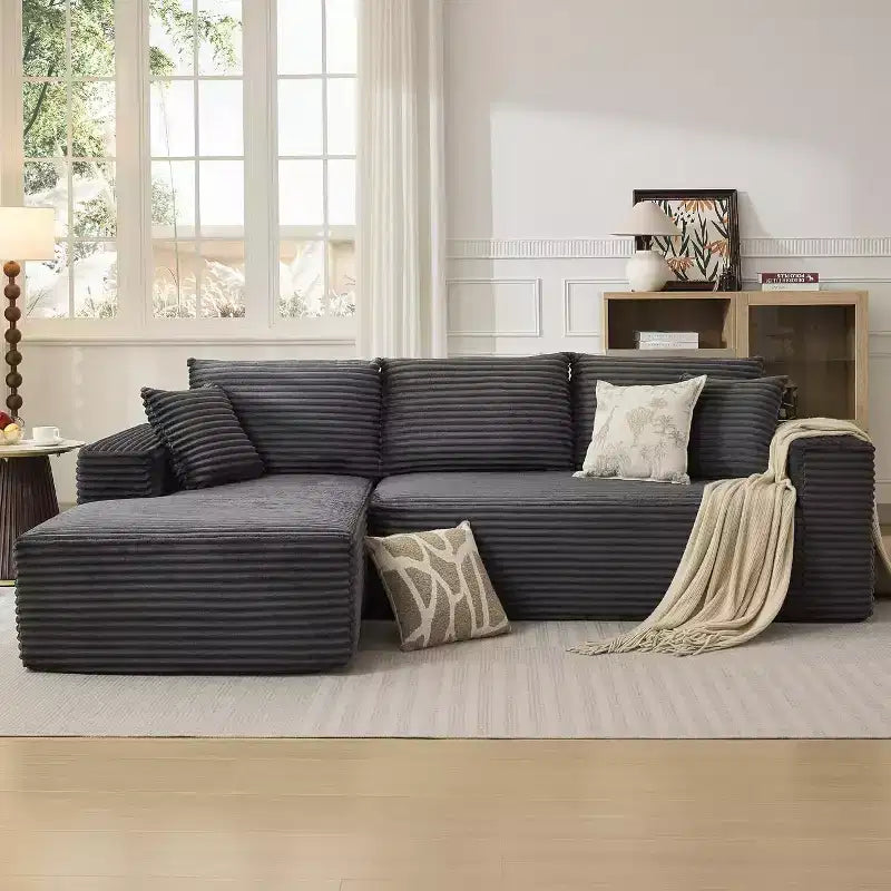 Soft Corduroy Deep Seat Sectional Sofa  108 Inch L-Shaped Modular Couch for Living Room, Apartment or Office  Modern, No Assembly