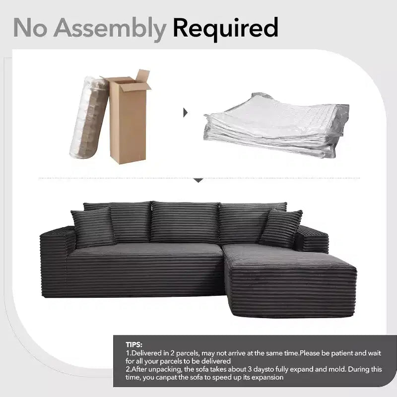 Soft Corduroy Deep Seat Sectional Sofa  108 Inch L-Shaped Modular Couch for Living Room, Apartment or Office  Modern, No Assembly