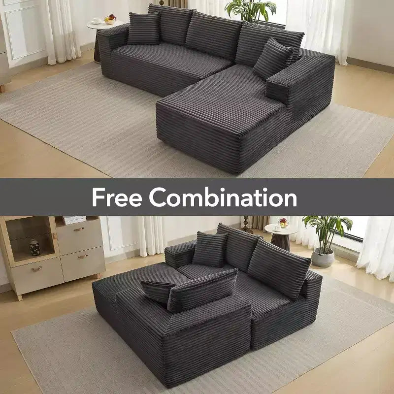 Soft Corduroy Deep Seat Sectional Sofa  108 Inch L-Shaped Modular Couch for Living Room, Apartment or Office  Modern, No Assembly