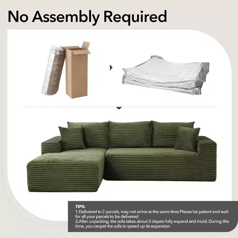 Soft Corduroy Deep Seat Sectional Sofa  108 Inch L-Shaped Modular Couch for Living Room, Apartment or Office  Modern, No Assembly