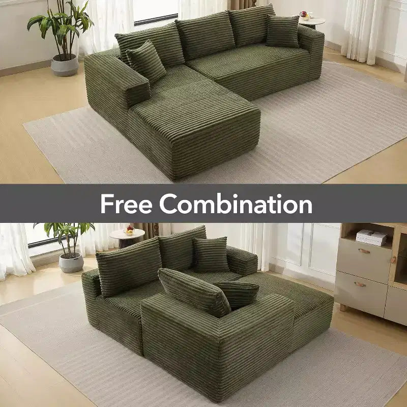 Soft Corduroy Deep Seat Sectional Sofa  108 Inch L-Shaped Modular Couch for Living Room, Apartment or Office  Modern, No Assembly