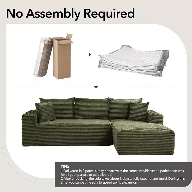 Soft Corduroy Deep Seat Sectional Sofa  108 Inch L-Shaped Modular Couch for Living Room, Apartment or Office  Modern, No Assembly