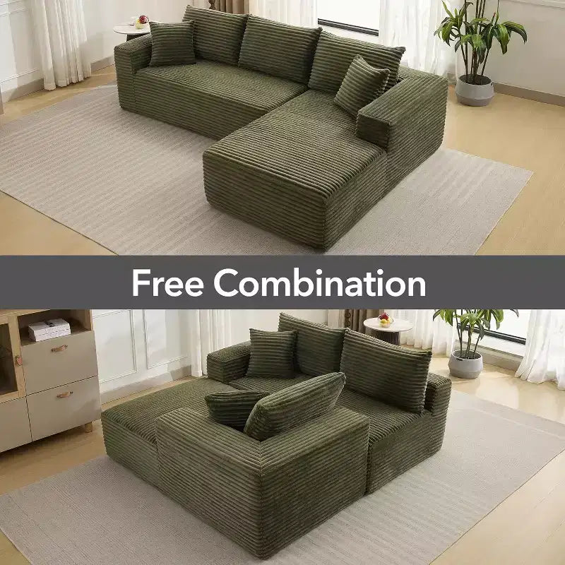 Soft Corduroy Deep Seat Sectional Sofa  108 Inch L-Shaped Modular Couch for Living Room, Apartment or Office  Modern, No Assembly