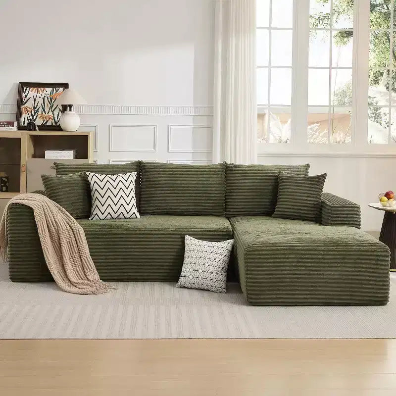 Soft Corduroy Deep Seat Sectional Sofa  108 Inch L-Shaped Modular Couch for Living Room, Apartment or Office  Modern, No Assembly