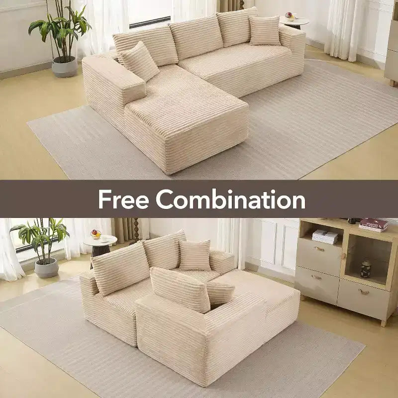 Soft Corduroy Deep Seat Sectional Sofa  108 Inch L-Shaped Modular Couch for Living Room, Apartment or Office  Modern, No Assembly