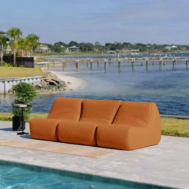 Big Joe Solvana Outdoor Patio Furniture Set, Weather-Resistant Cool Touch Silicone Stitched Leather Sofa, 3 Piece Sectional, Honey Sand