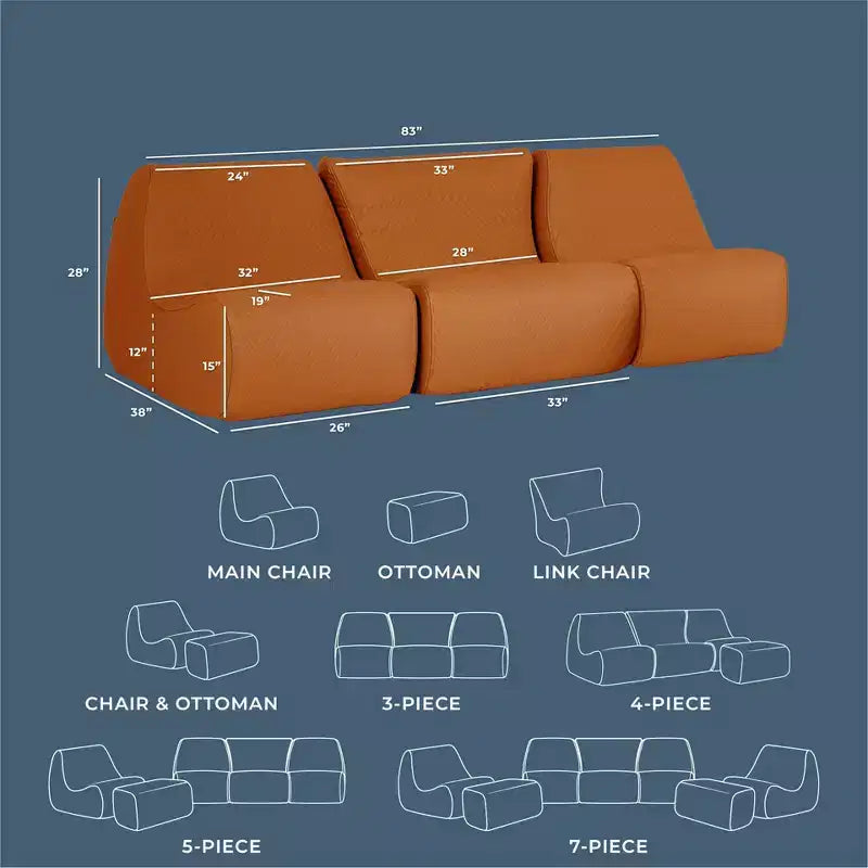Juego de muebles de patio Big Joe Solvana para exteriores, sofá de cuero cosido con silicona Cool Touch resistente a la intemperie, seccional de 3 piezas, color miel arena