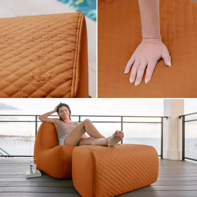 Juego de muebles de patio Big Joe Solvana para exteriores, sofá de cuero cosido con silicona Cool Touch resistente a la intemperie, seccional de 3 piezas, color miel arena