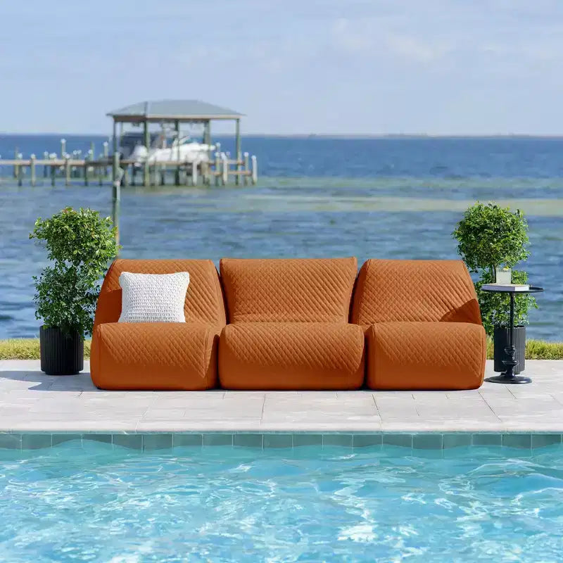 Juego de muebles de patio Big Joe Solvana para exteriores, sofá de cuero cosido con silicona Cool Touch resistente a la intemperie, seccional de 3 piezas, color miel arena