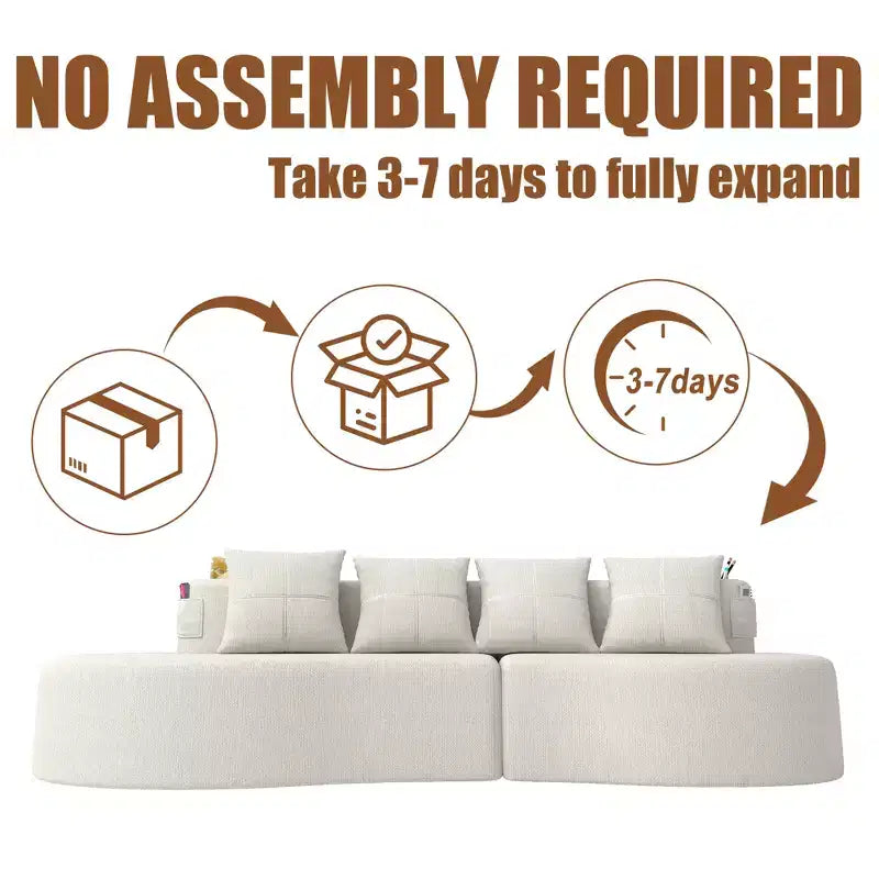 Curved Modular Sectional Sofa, 3 Seat Sofa with Cup Holders, Side Pocket & 4 Pillows for Living Room, Office, Apartment - ModernLuxe