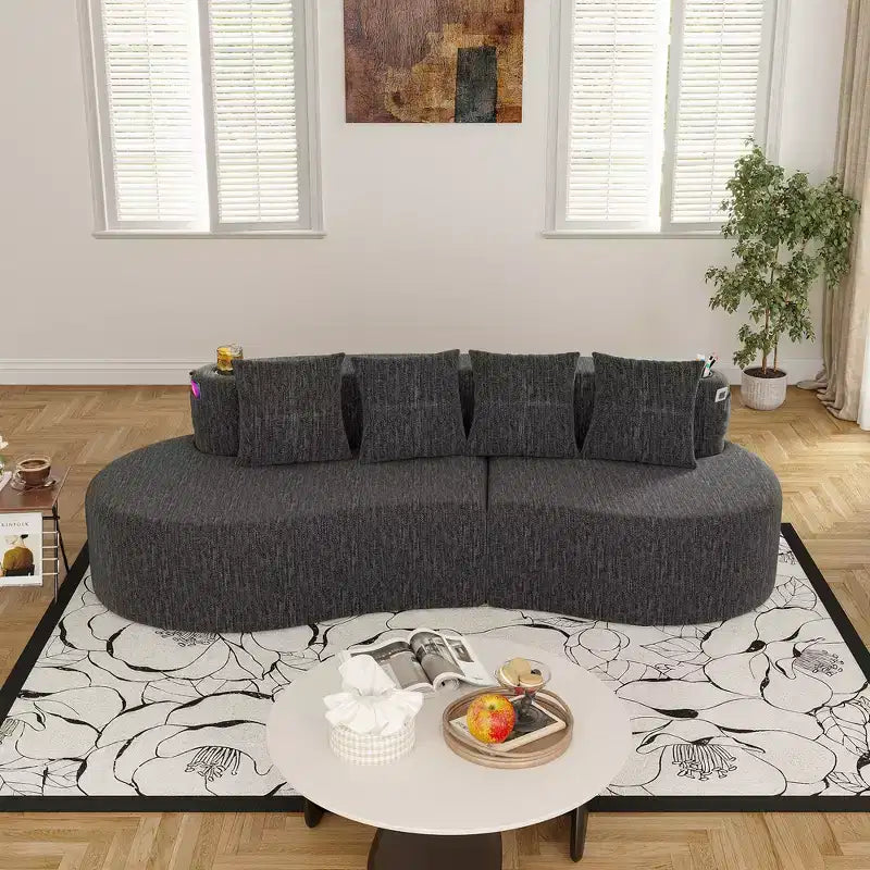 Curved Modular Sectional Sofa, 3 Seat Sofa with Cup Holders, Side Pocket & 4 Pillows for Living Room, Office, Apartment - ModernLuxe