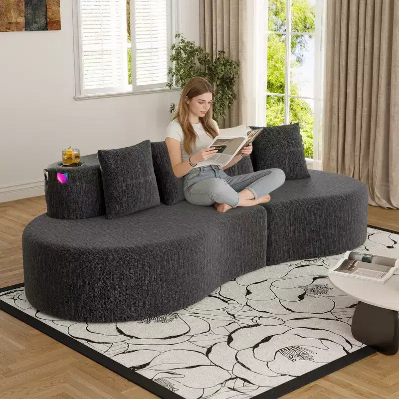 Curved Modular Sectional Sofa, 3 Seat Sofa with Cup Holders, Side Pocket & 4 Pillows for Living Room, Office, Apartment - ModernLuxe