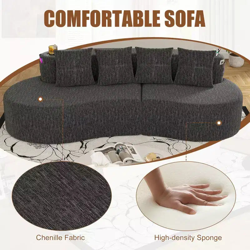 Curved Modular Sectional Sofa, 3 Seat Sofa with Cup Holders, Side Pocket & 4 Pillows for Living Room, Office, Apartment - ModernLuxe