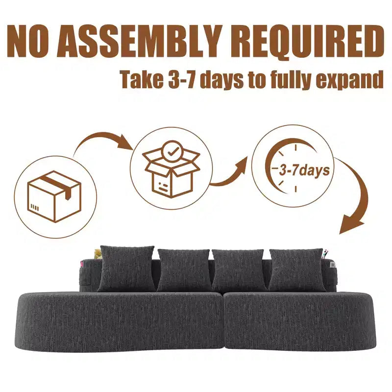 Curved Modular Sectional Sofa, 3 Seat Sofa with Cup Holders, Side Pocket & 4 Pillows for Living Room, Office, Apartment - ModernLuxe