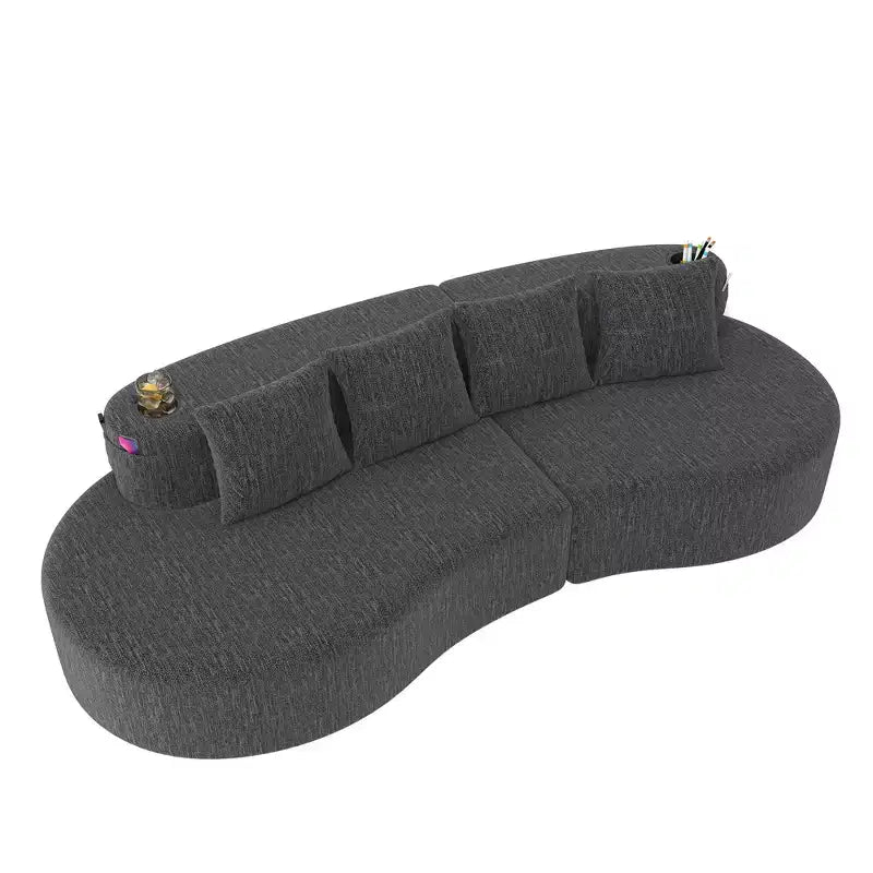 Curved Modular Sectional Sofa, 3 Seat Sofa with Cup Holders, Side Pocket & 4 Pillows for Living Room, Office, Apartment - ModernLuxe