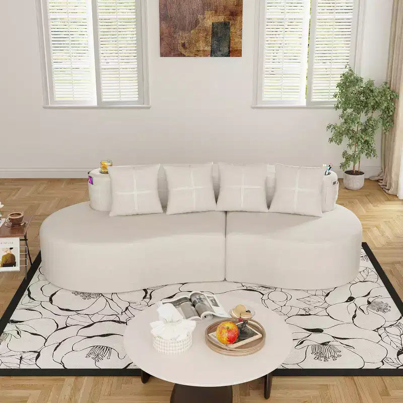 Curved Modular Sectional Sofa, 3 Seat Sofa with Cup Holders, Side Pocket & 4 Pillows for Living Room, Office, Apartment - ModernLuxe